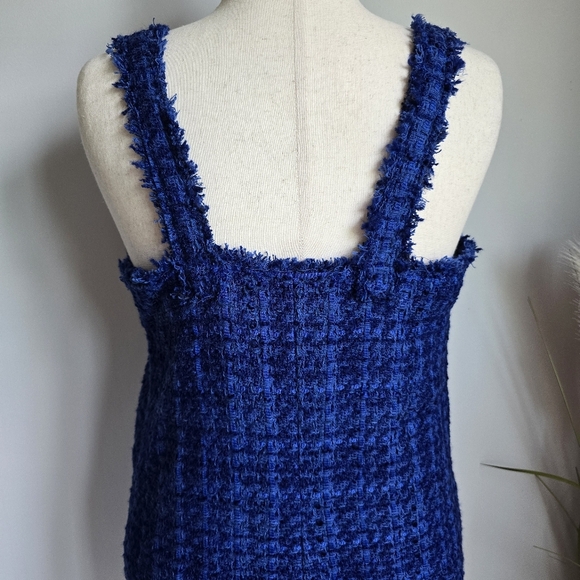 ZARA, New Blue Tweed Pinafore Preppy Jeweled Pocket Mini Dress Womens Size XL - Picture 9 of 13